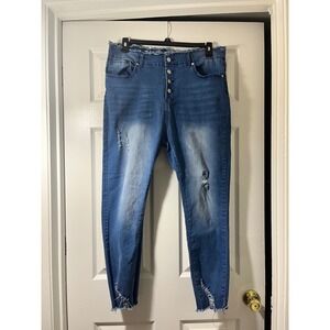 Celebrity Ace Womens Jeans Blue Distressed Button Fly Skinny High‎ Rise Size 10